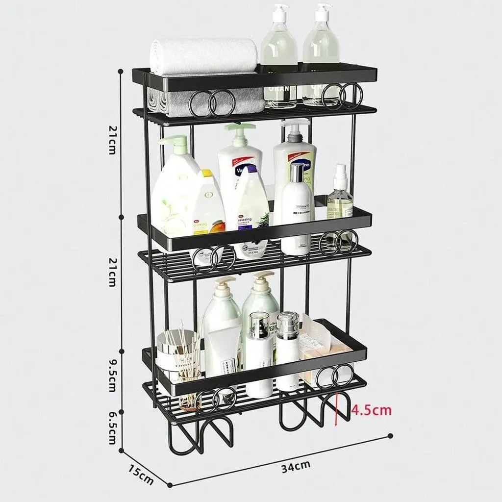Rangement WC sans trou ni vis en métal noir - Solution 3 niveaux stable