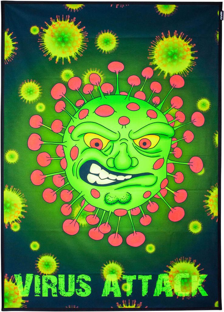 PSYWORK Schwarzlicht Stoffposter Neon "Virus Attack", 1,0x1,4m