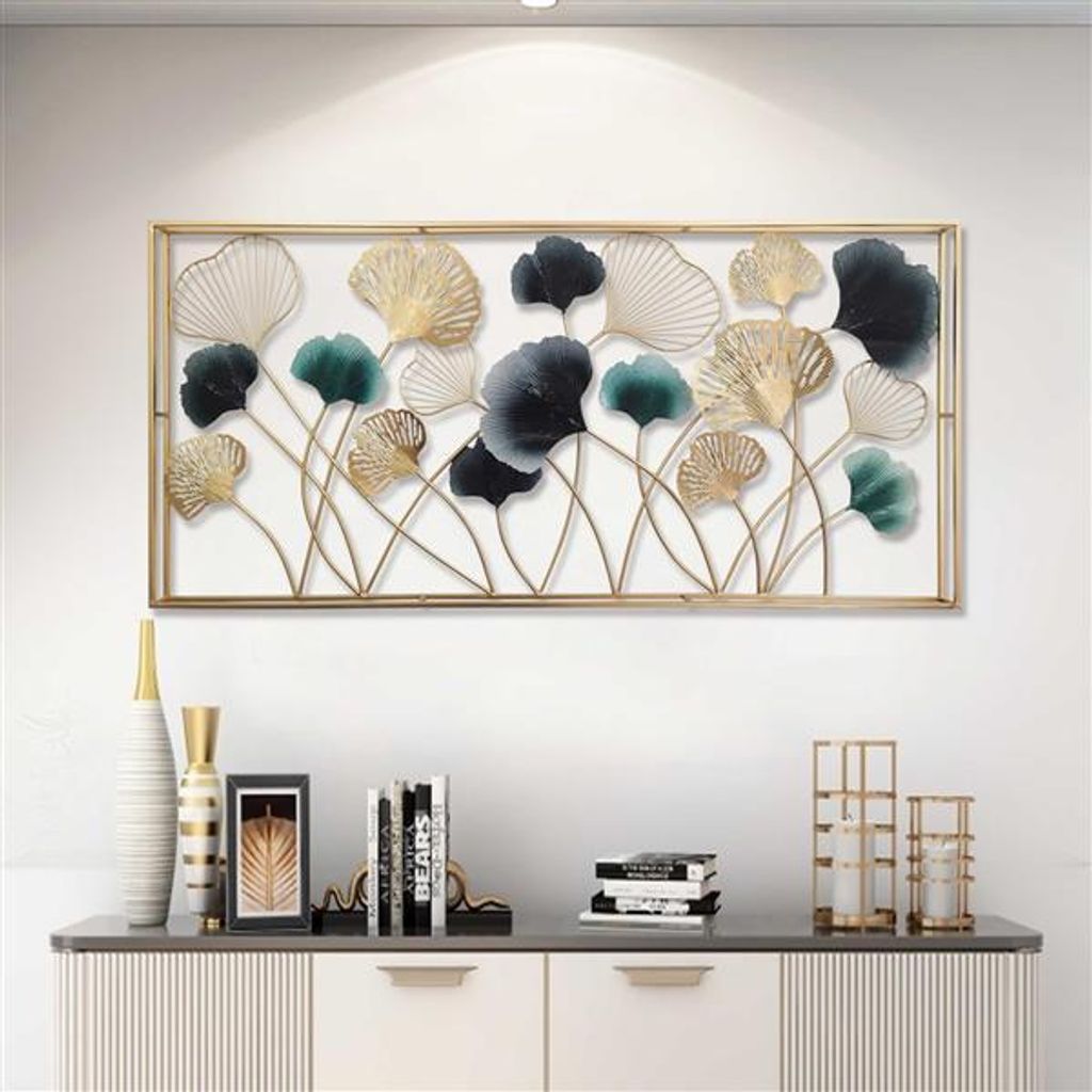 Tableau Mural 3D "Feuilles" En Métal, 90x45 Cm, Tableau Métallique, Décoration Murale