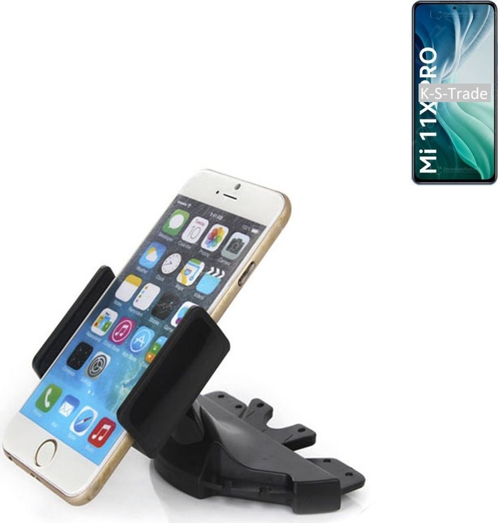 K-S-Trade CD Schlitz Halterung kompatibel mit Xiaomi Mi 11X Pro Autohalterung KFZ-Halter Radio Handy Halterung 360° drehbar schwarz
