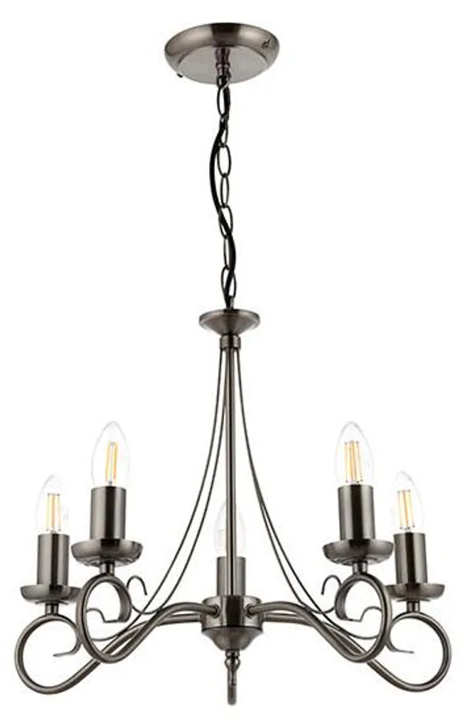 Suspension 5 Lumières E14 Métal Argenté Vieilli - Design TRAFFORD 62cm