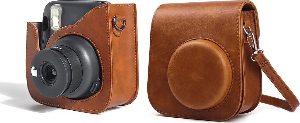 Kamera Schutzhülle Stoßdicht Anti-Kratzer-Digitalkamera Retro-Kunstlederbeutel mit Schultergurt für Fujifilm-Instax Mini 11-Braun