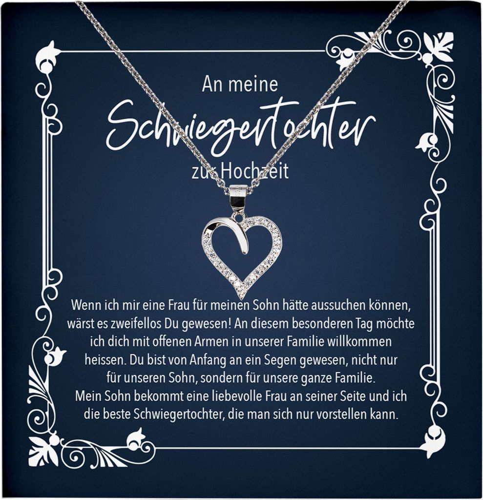 22Feels Echt Silber Halskette - Schwiegertochter Geschenk Hochzeit Geburtstag Schmuck Set Frauen - Herz Anhänger, Karte