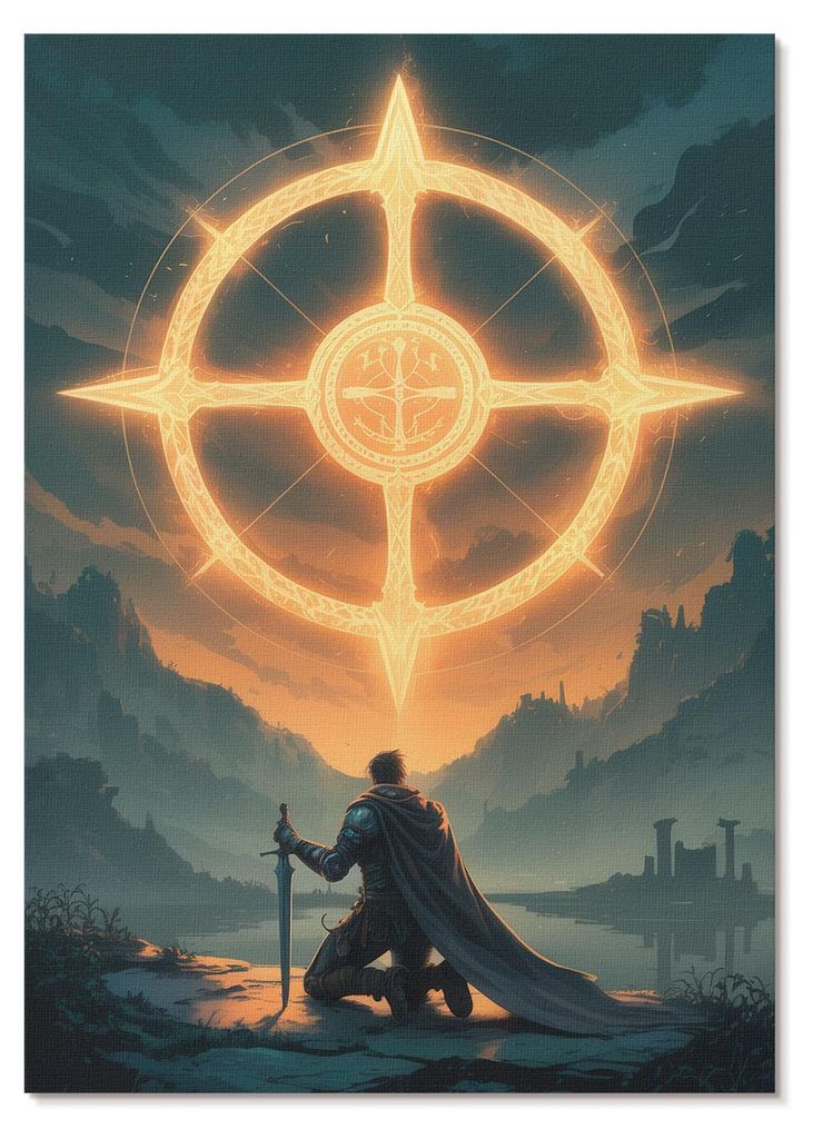 POSTER - 29x42 cm (A3) - Sableen - Bezaubernde Landschaft, magisches Symbol, Ritter - Wandbild für Wohnzimmer Schlafzimmer & Flur, Modernes Poster...