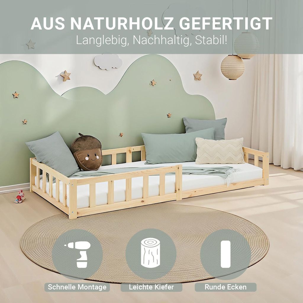 Homestyle4u Kinderbett 90x200 mit Lattenrost und Matratze Produktbild 