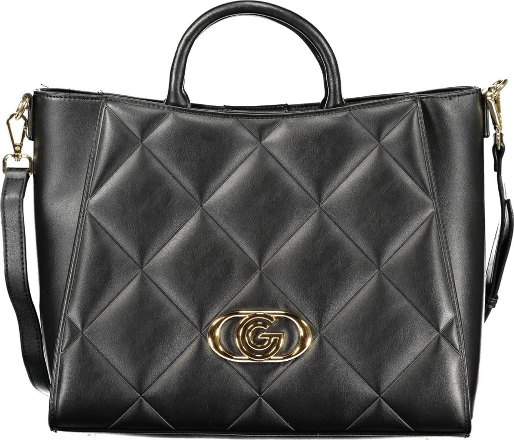 Elegante schwarze Damentasche mit Tragegriffen & abnehmbarem Gurt