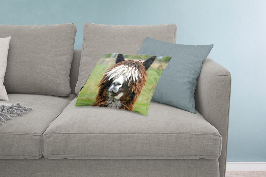 MuchoWow Zierkissen Sofakissen Wohnzimmer Dekokissen 60x40 cm Alpaka - Fell - Braun - Kopfkissen - Polster mit Foto