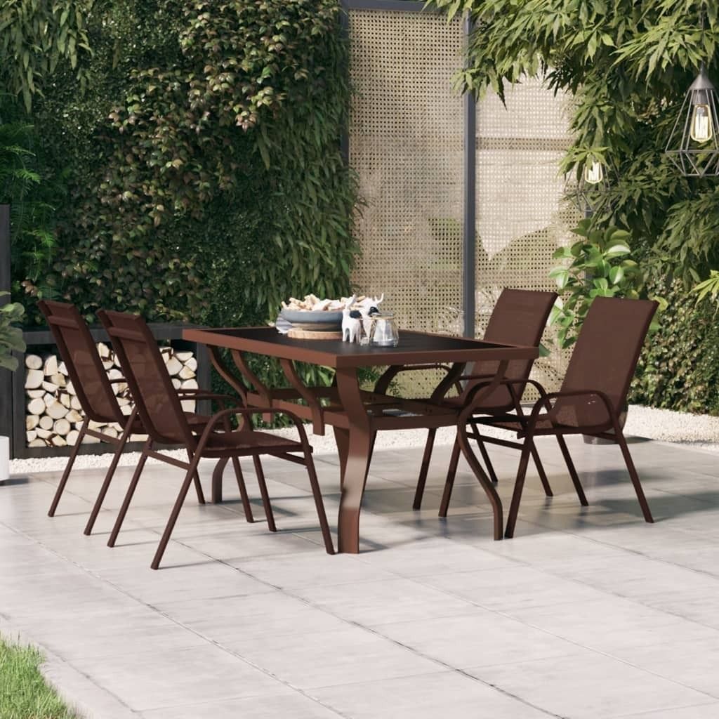 ZMH Gartentisch Braun und Schwarz 140x70x70 cm Stahl und Glas