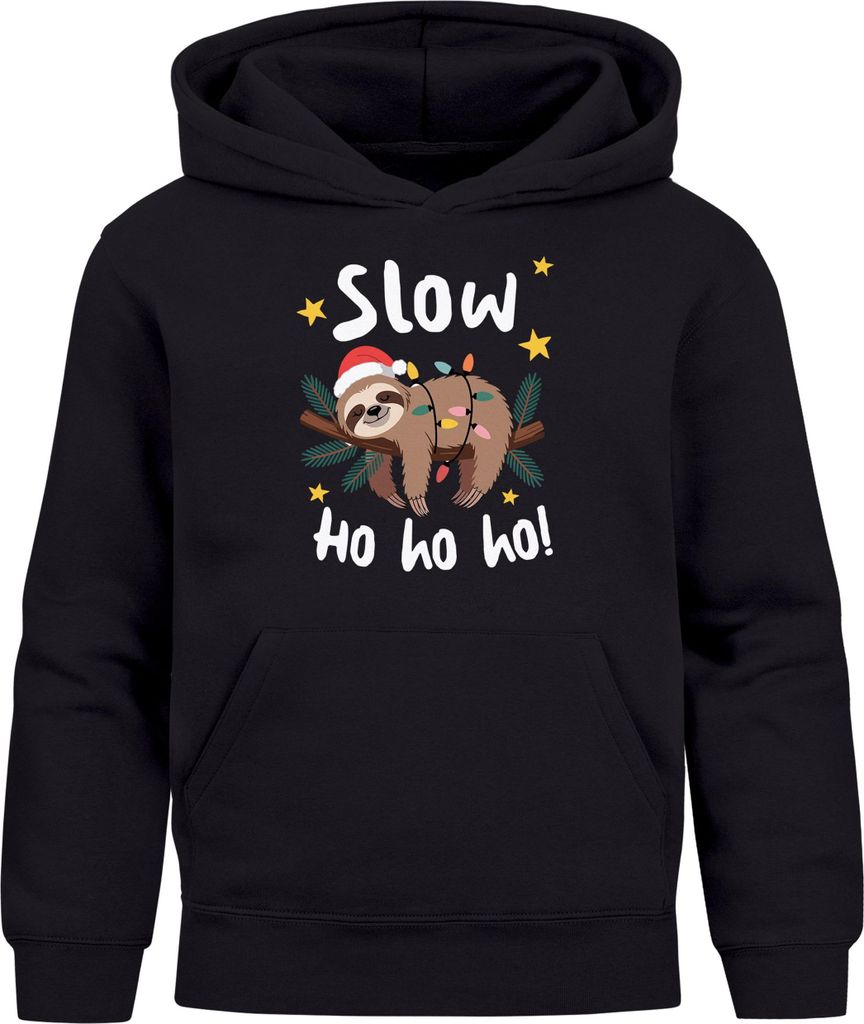 Kinder Hoodie Weihnachtspullover Faultier Spruch Slow Ho Ho Jungen Mädchen Weihnachtsoutfit Kinder Moonworks