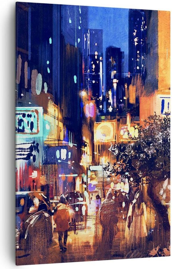 Bild auf Leinwand - Leinwandbild - Einteilig - Auto Menschen Restaurant Nachtleben - 80x120cm - Wand Bild - Wandbilder - Leinwanddruck - Wanddekora...