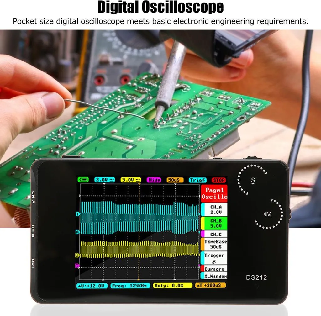 Oscilloscope compact DS212 idéal pour dépanner vos circuits n'importe où