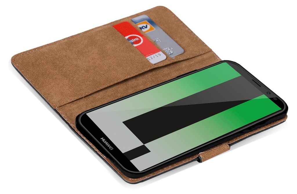 Cofri1453 Custodia A Libro In Pelle Ottica Per Huawei Mate 10 Lite, Con Supporto E Slot Per Carte, Marrone - copertina