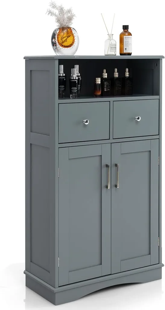 Mobiletto Bagno COSTWAY 2 Ante 2 Cassetti | Mobile Contenitore Salvaspazio