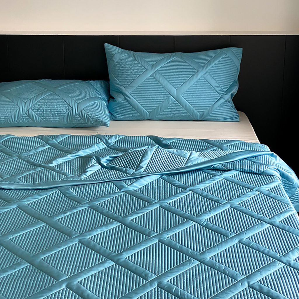 3 Stück Sommer Steppdecke Set für Schlafzimmer, klimatisierte Bettdecke und Kissenbezüge Set, Größe: 230x245 cm, Farbe: Blau