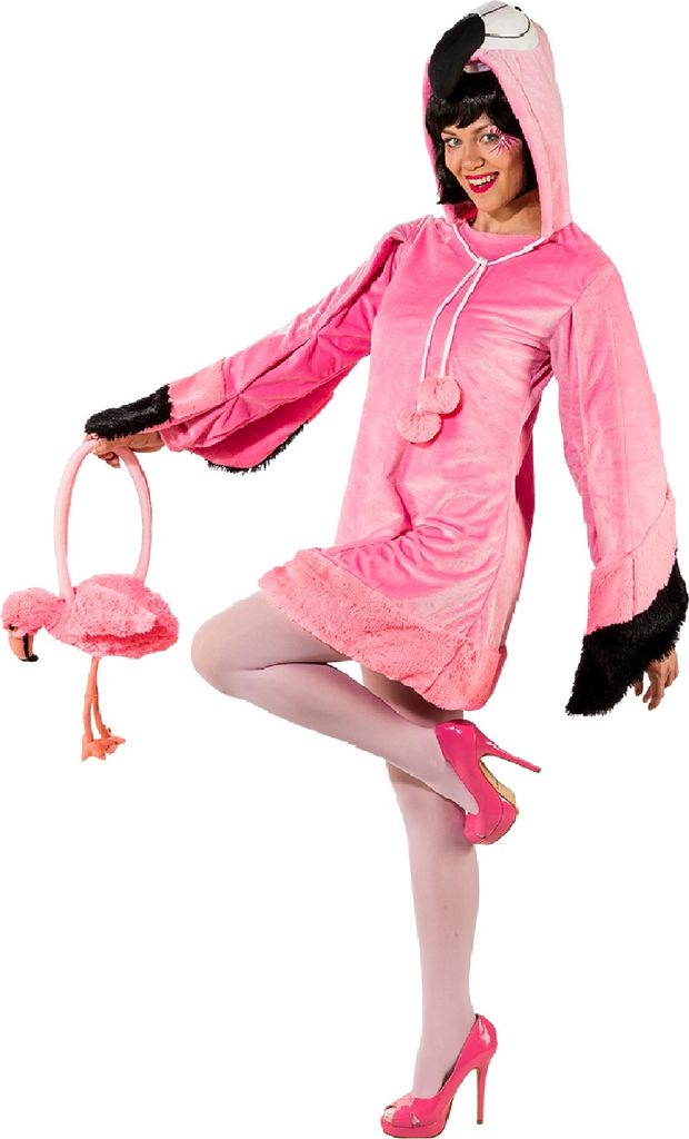 O9123-46-48 pink Damen Flamingo Kleid tropischer Vogel Kostüm Gr.46-48