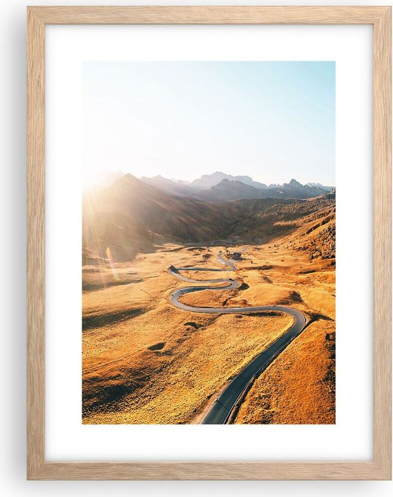 Gerahmtes Poster - Rahmen in heller Eiche - Sonne Berge Weg - 30x40 cm - Wand Bild - Wanddeko - Wandbilder - Kunstposter - Wandposter - Bilderrahme...