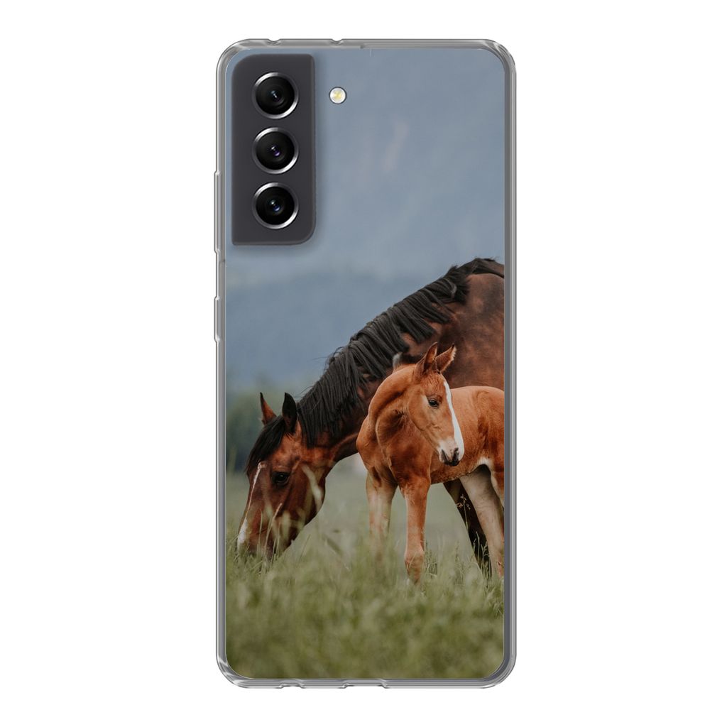 MuchoWow Handyhülle Schutzhülle Hülle für Samsung Galaxy S21 FE Pferde - Fohlen - Natur Silikon Softcase Handy Hülle - Mobiltelefonhülle