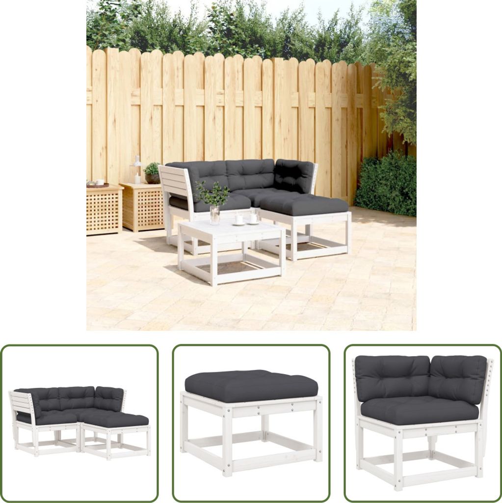 The Living Store 3-tlg. Garten-Sofagarnitur mit Kissen Weiß Produktbild 