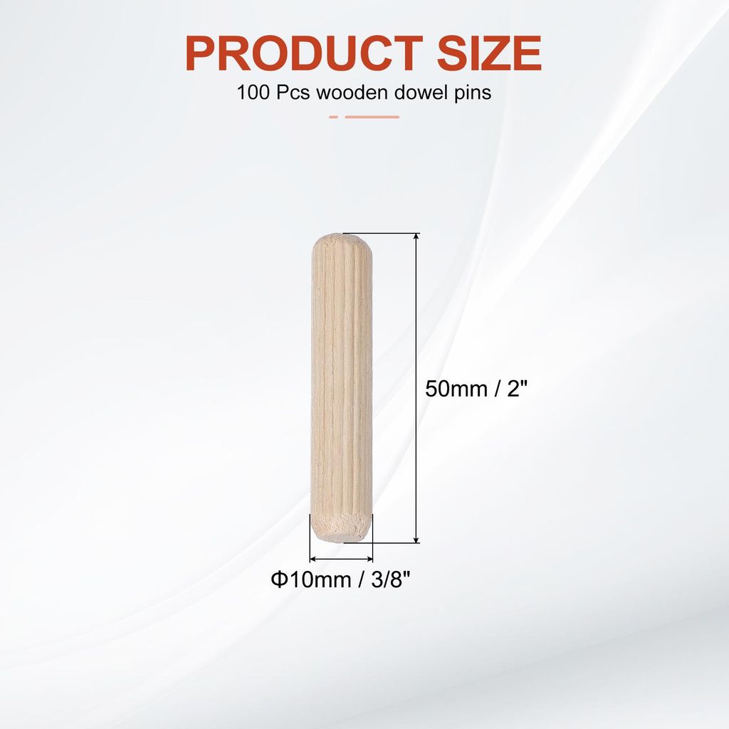 100 Stš¹ck 10 x 50mm Holzdš¹bel Set, Holzrillendš¹bel Riffelholzdš¹bel Holzstifte Dš¹bel Set Gerillte Holzš¹belstifte Dš¹bel Holz mit...