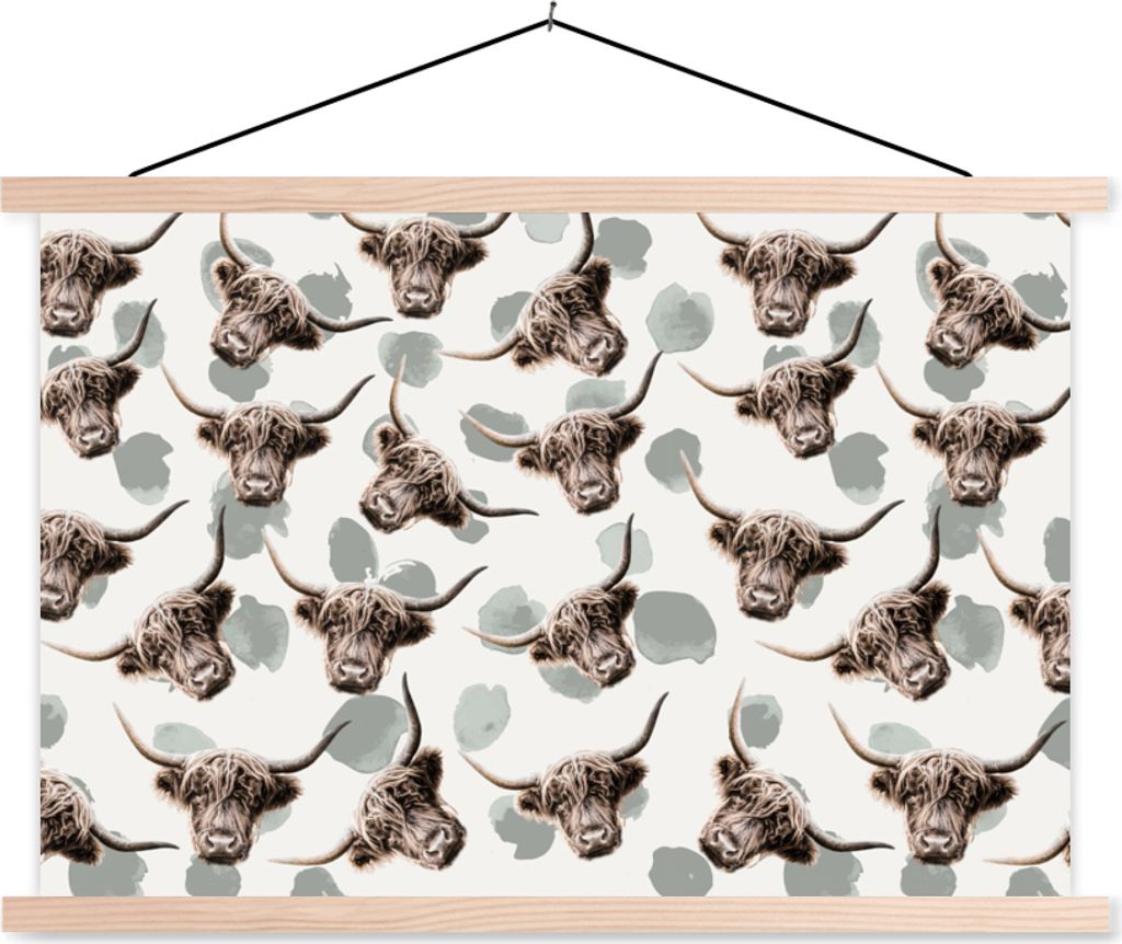 MuchoWow Textilposter Muster - Tiere - Schottisches Hochlandrind 60x40 cm mit holzfarbenen Rahmen - Bilder