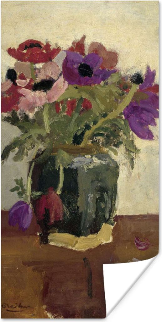 MuchoWow Poster Ingwerglas mit Anemonen - Gemälde von George Hendrik Breitner 75x150 cm - Dekoration für die Wände