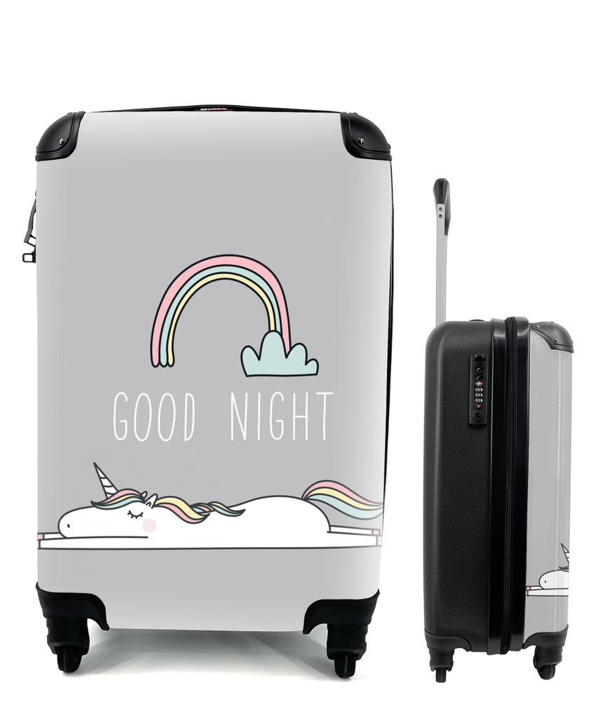 MuchoWow Koffer Handgepäck Trolley Rollkoffer Kleine Reisekoffer mit 4 Rollen - Einhorn - Regenbogen - Kinder - Zitate - Gute Nacht - Mädchen -...