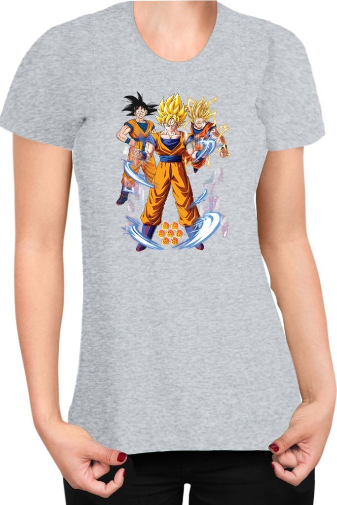 Damen T-Shirt Dragon Anime Manga Ball Z Goku 01, Lady S / Grau