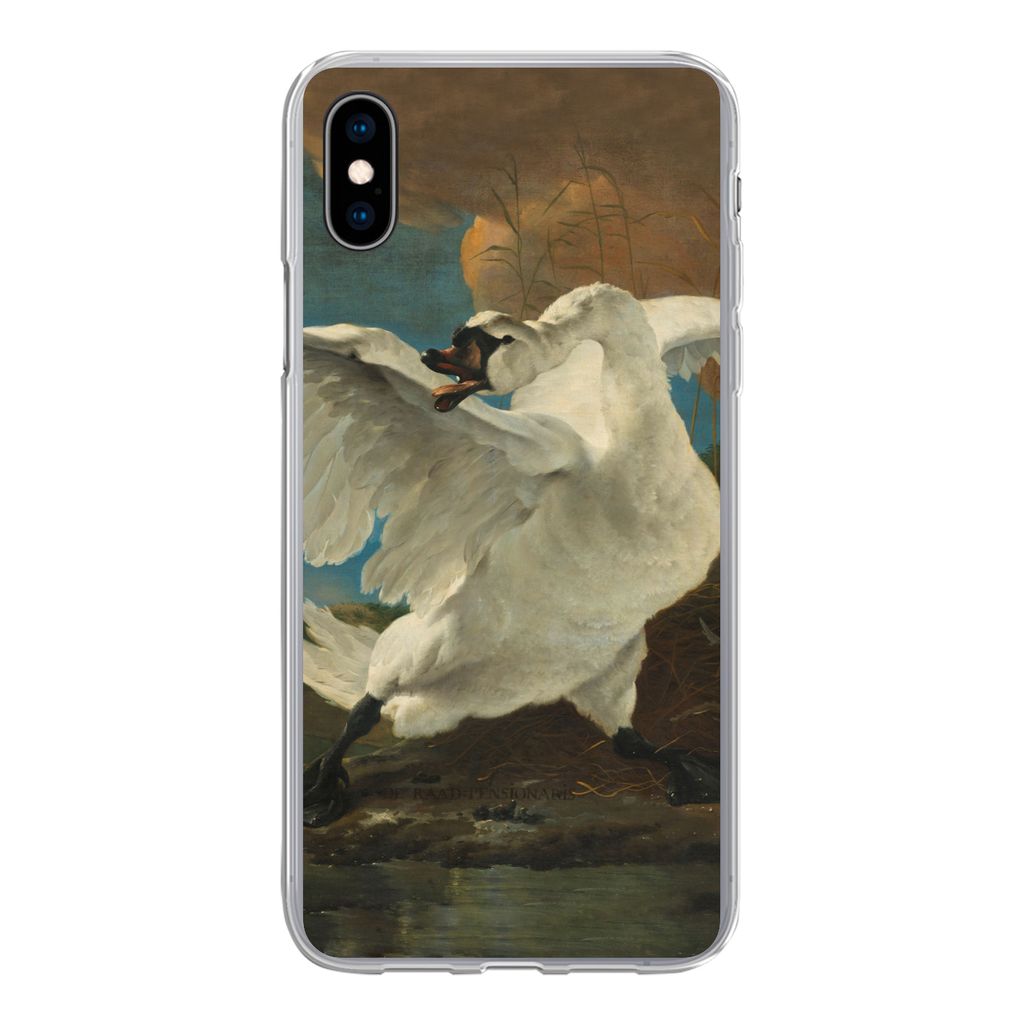 MuchoWow Handyhülle Schutzhülle Hülle für iPhone Xs Der bedrohte Schwan - Gemälde von Jan Asselijn Silikon Softcase Handy Hülle - Handytasche