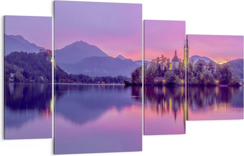 Bild auf Leinwand - Leinwandbild - Landschaft Berg See Kirche - 120x70cm - Wand Bild - Wanddeko - Leinwanddruck - Bilder - Kunstdruck - Wanddekorat...