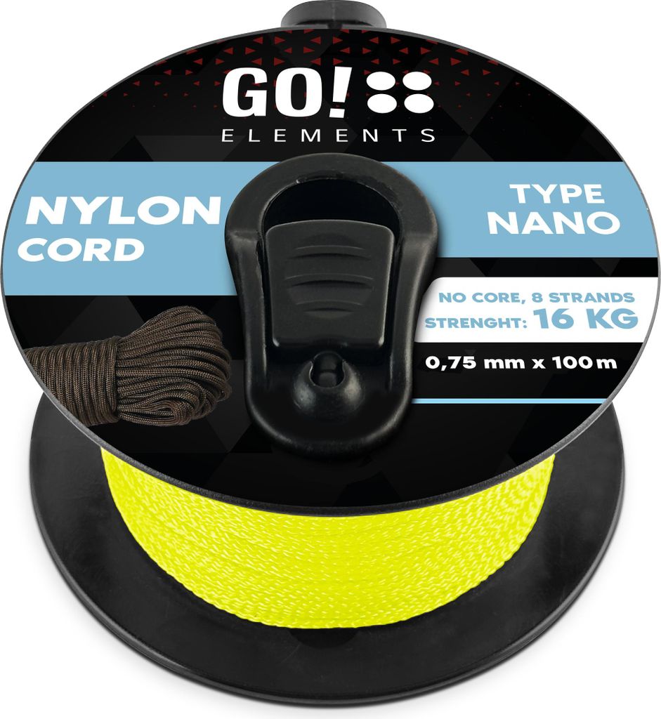 GO!elements 100m Nano Cord Seil aus reißfester Nylonschnur - 0,75mm Nano Cord Typ Nano Schnur - geeignet als Allzweckseil & Reepschnur - Max. 16kg...