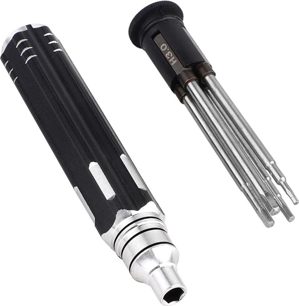 4-in-1-Sechskantschraubendreher, schwarz, verchromt, multifunktionales RC-Sechskantschraubendreher-Reparaturwerkzeug für RC-Flugzeuge, -Autos und ...