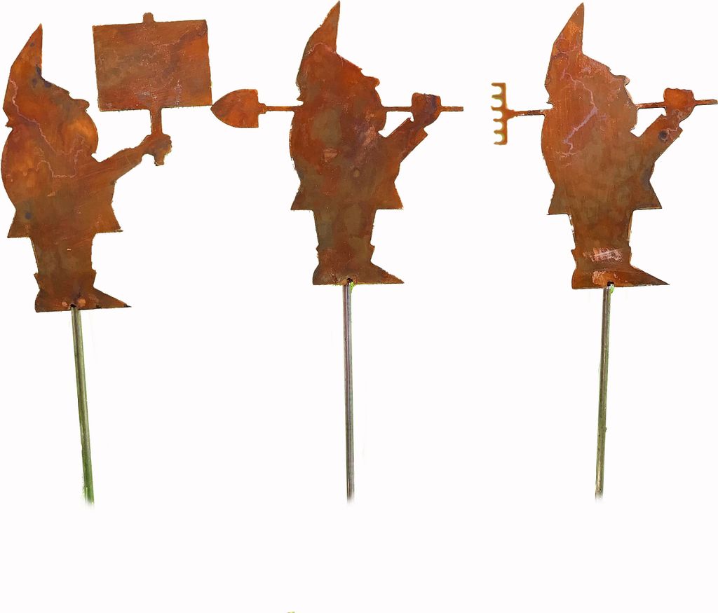 Edelrost Gartenzwerg Beetstecker, 3er SET