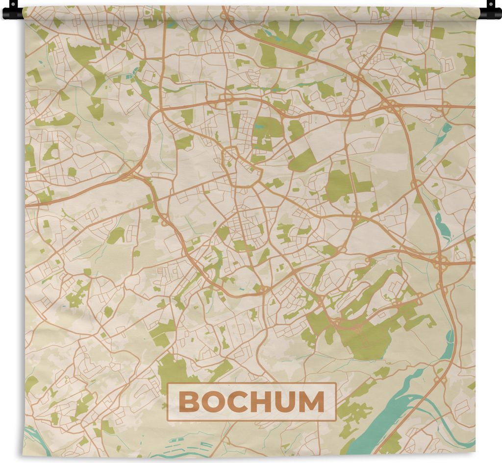 MuchoWow Wandteppich Wandbehang Karte - Bochum - Karte - Vintage - Stadtplan 90x90 cm Tapisserie Dekoration Wandtuch - Wandaufhänger