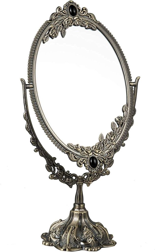Vintage Schminkspiegel 29 cm Oval Mit Bronze-Fassung, Produktbild 