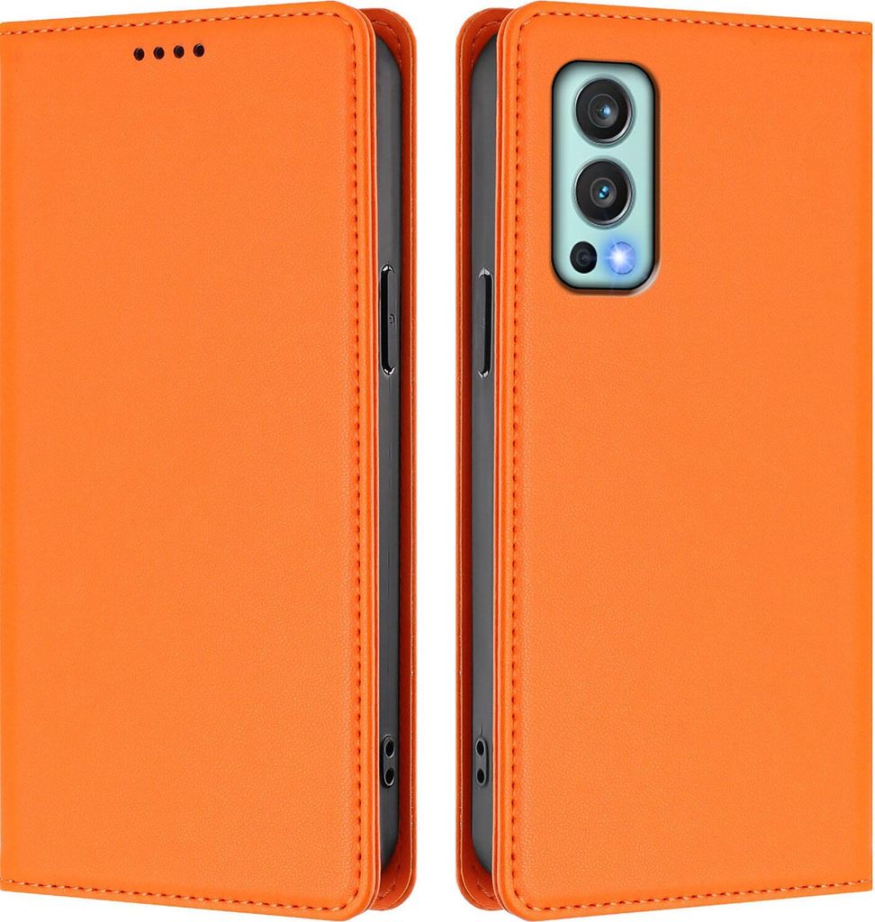 Handyhülle für OnePlus Nord 2 5G, Kunstleder Klapphülle Stoßfeste Magnetische Hülle mit Ständer Orange