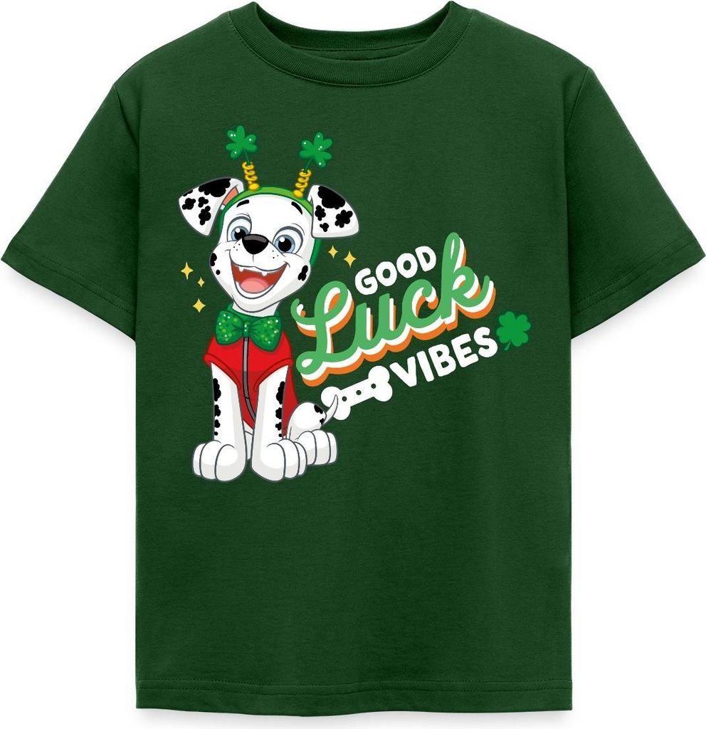 Spreadshirt Paw Patrol Marshall Good Luck Vibes Kinder T-Shirt, 110/116 (5-6 Jahre), Forstgrün