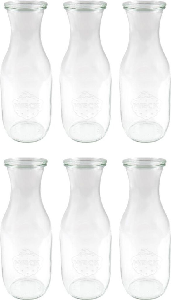 6x Weck Glas Flasche mit Deckel Bottle 1000 ml / 1 l
