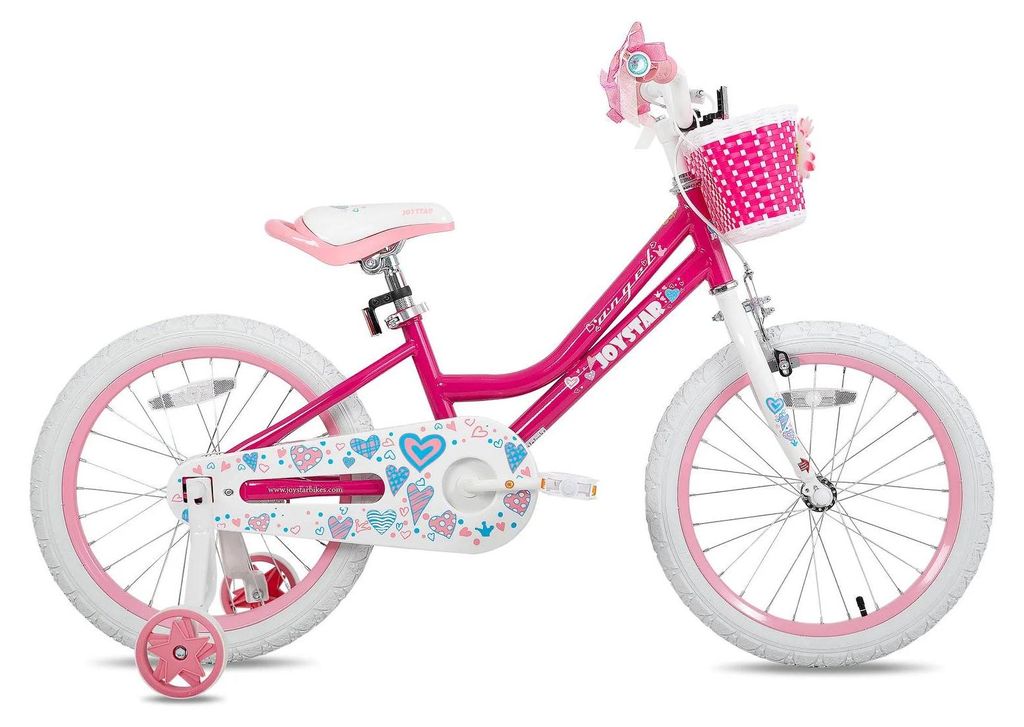 Kinderfahrrad - 46 cm Fahrrad für Kinder - Mit Stützrädern - Mit Korb - Stahlrahmen - Für Mädchen Und Jungen - Fuchsia