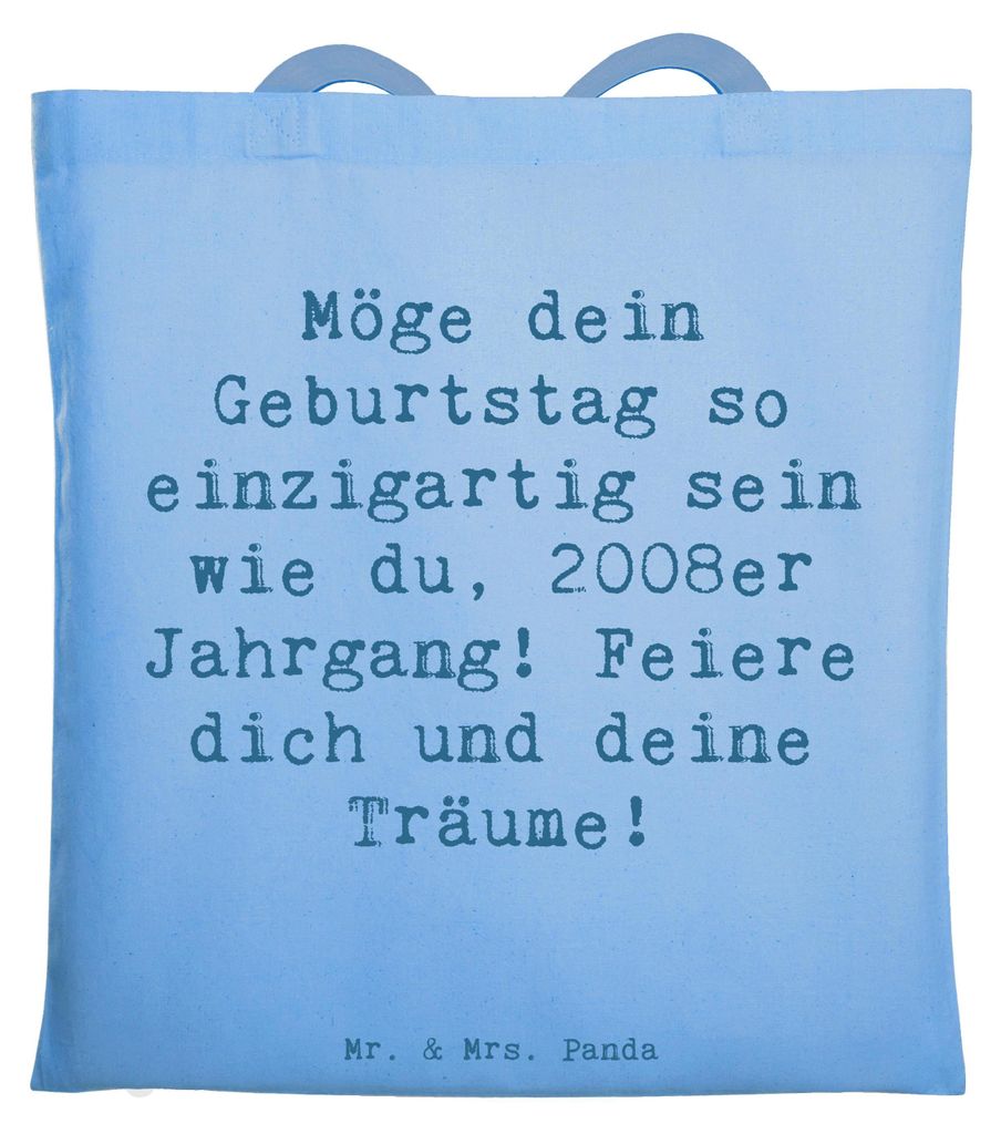 Mr. & Mrs. Panda canvas tasche Spruch 2008 Geburtstag Einzigartig - Sky Blue - Geschenk, Tote Bag, Happy Birthday, Geburtstagsgeschenk, liebevoll, ...