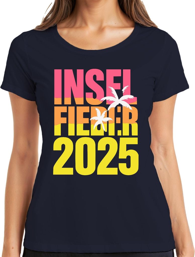 Inselfieber 2025 Inselurlaub Sommerurlaub Strand Palmen Meer Damen T-Shirt, Navy, 3XL