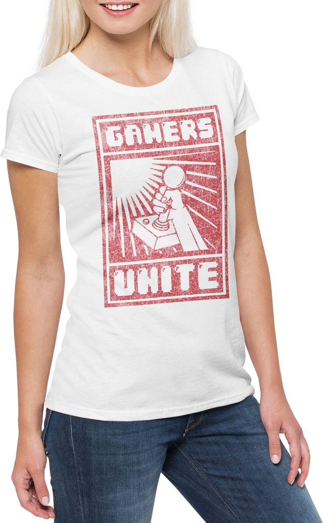 Urban Backwoods Gamers Unite, Damen T-Shirt, Farbe: Weiß, Größe: XL