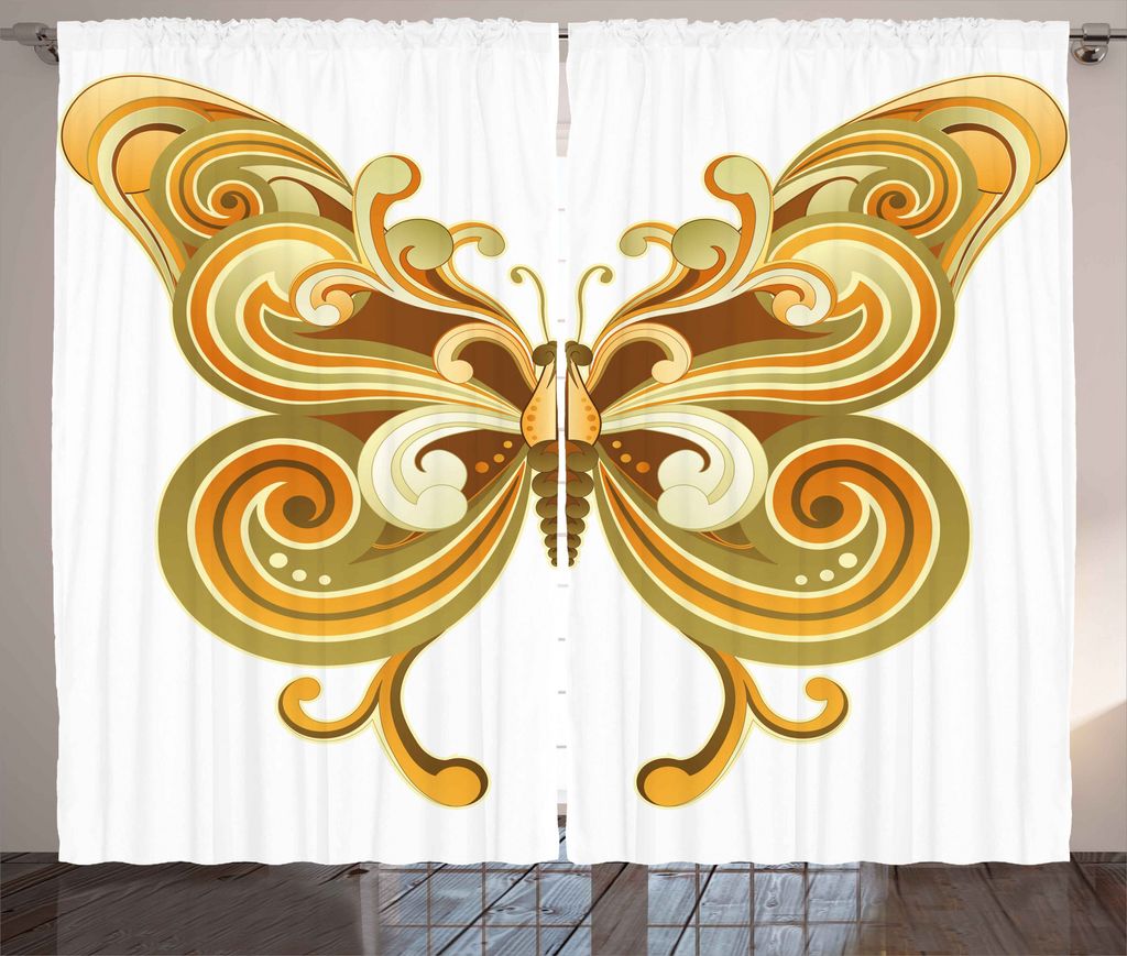 ABAKUHAUS Modern Rustikaler Vorhang, Makro Schmetterling, Wohnzimmer Universalband Gardinen mit Schlaufen und Haken, 280 x 175 cm, Zimt Marigold Sepia