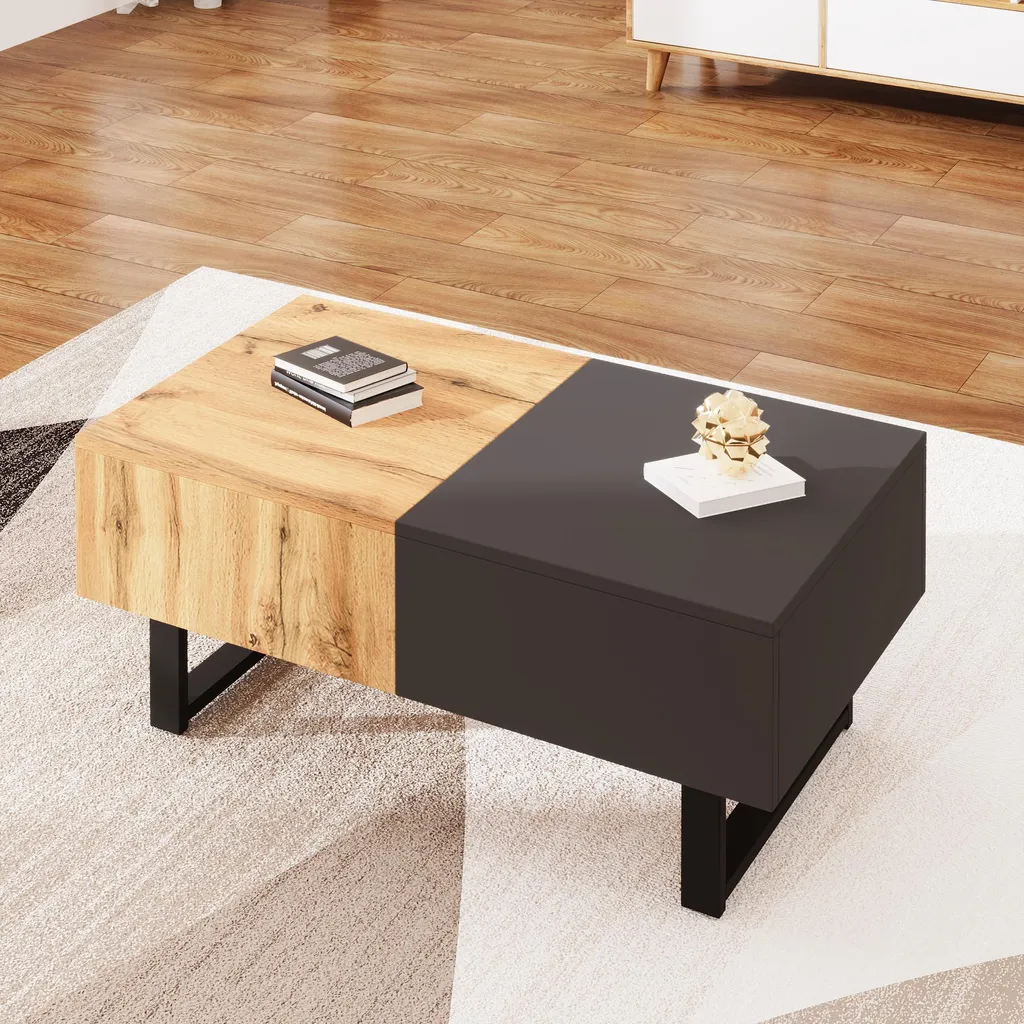 Table Basse Moderne en MDF avec Compartiment Caché Coulissant 155x55cm - 3