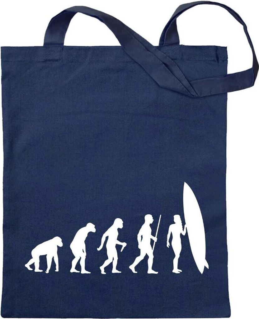 Kiwistar - Baumwolltasche - dunkelblau - Surfen Wellen Evolution 2 - Tragetasche Stoffbeutel Umhängetasche Langer Henkel
