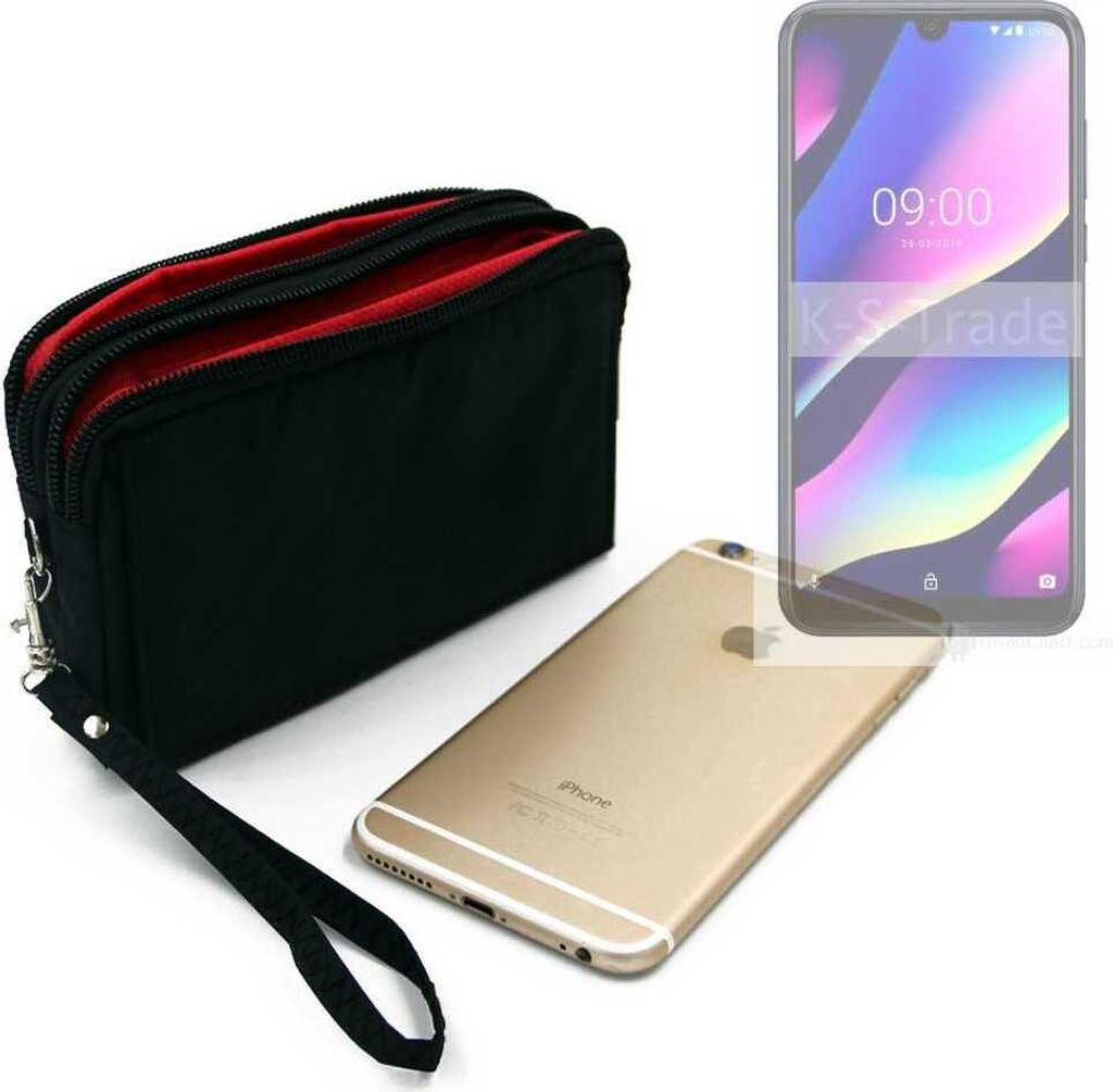 K-S-Trade Schutz Hülle Handy Hülle kompatibel mit Wiko View 3 Lite Gürteltasche Travelbag Handytasche mit Zusatzfächern, schwarz