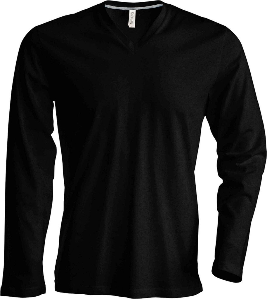 Kariban Herren T-Shirt Slim Fit Langarm V-Ausschnitt RW708 (Large) (Schwarz)
