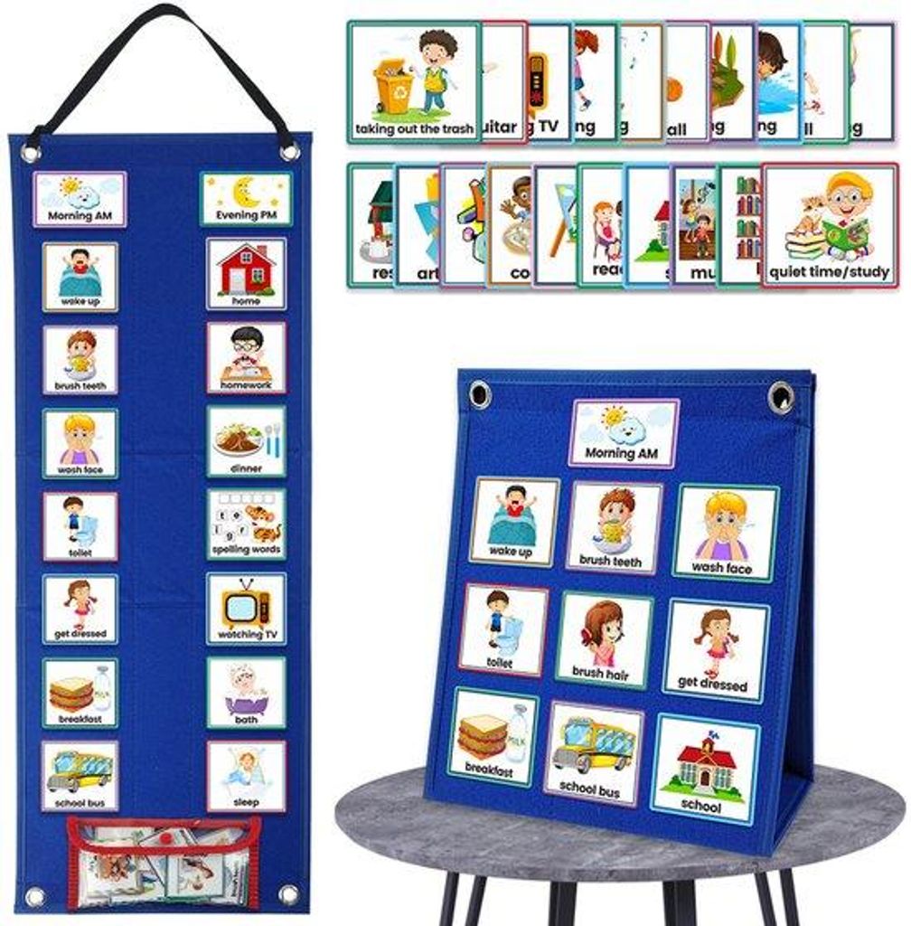 Tageskalender für Kinder mit 70 Karten, Routinebrett 2-in-1, Visualer Zeitplan, 675 x 24 cm