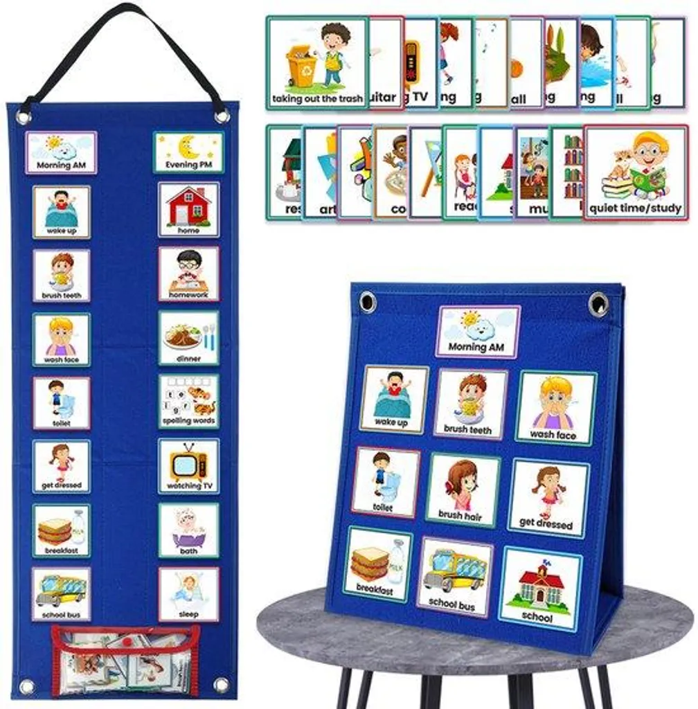 Calendrier visuel enfant avec 70 cartes et tableau de routine quotidien