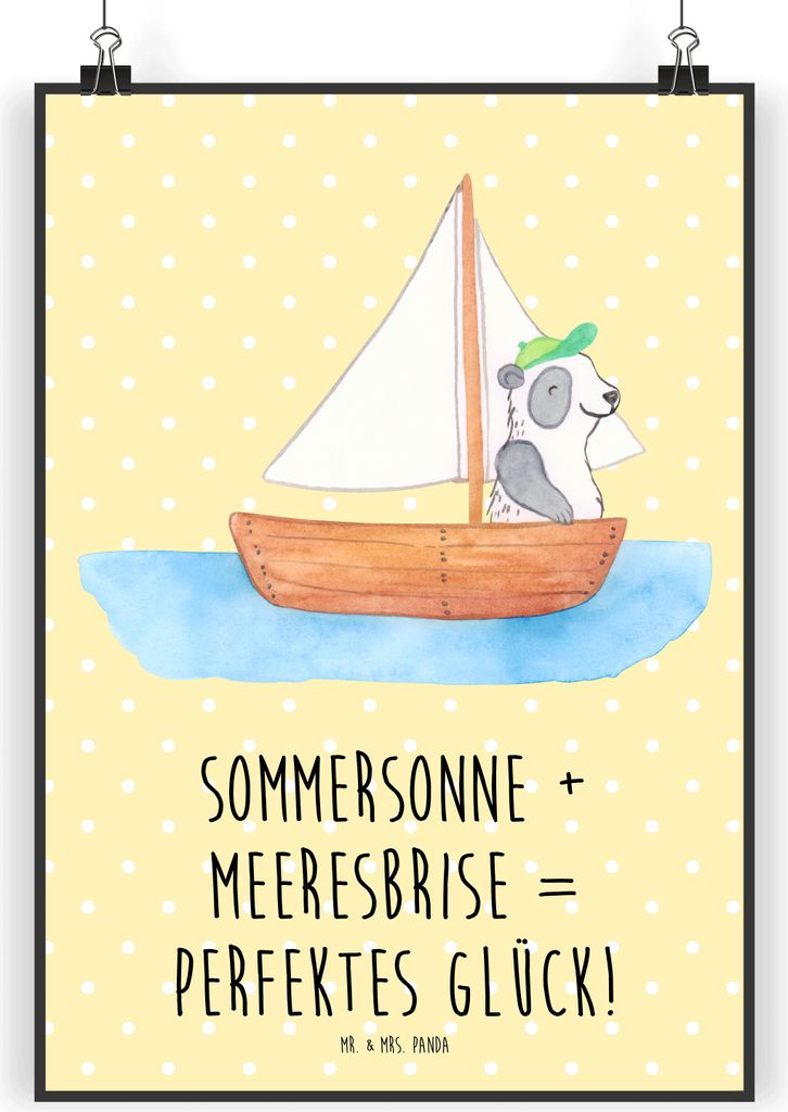 Mr. & Mrs. Panda Bild Sommer Meer Glück DIN A3 - Gelb Pastell - Geschenk, Emotionen, Wandbild, Urlaub Am, Gemütlichkeit, Sonnenstrahlen, Poster, ...