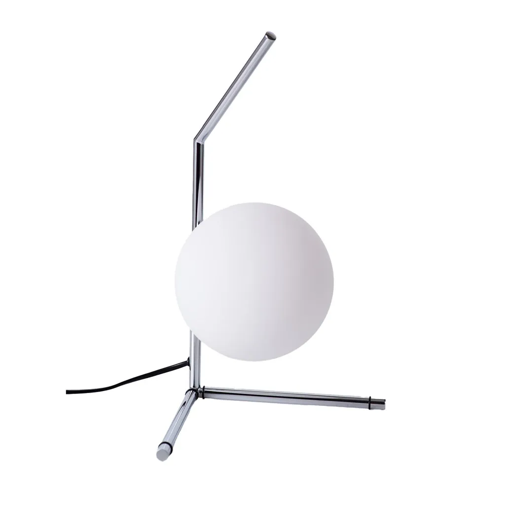 Lampada da Comodino Globo Vetro Bianco Ø15cm Base Cromo Moderna